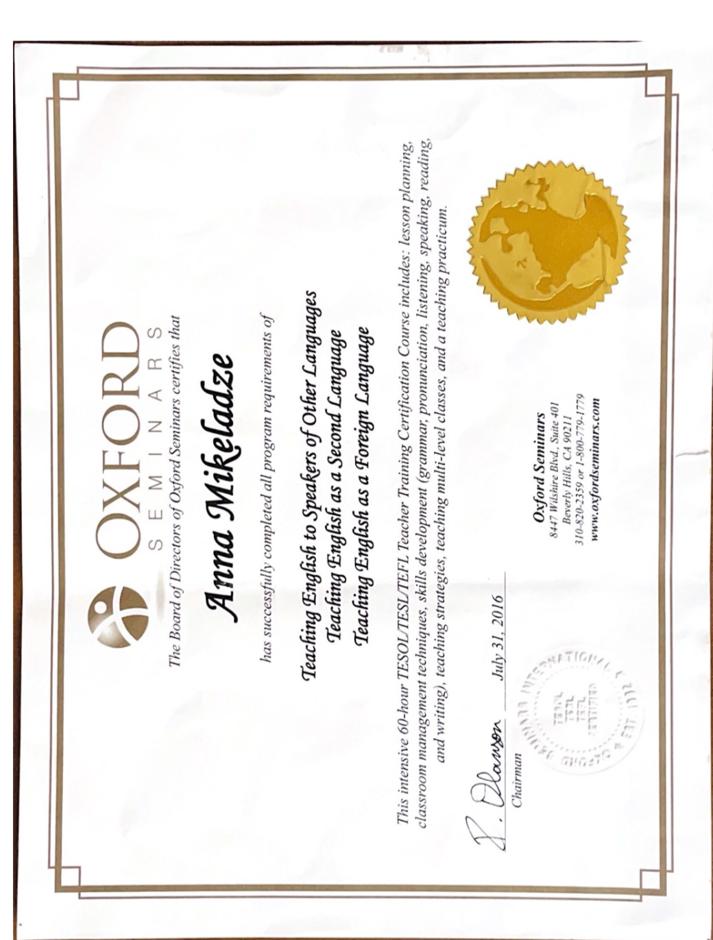 TESOL certificate, California State University